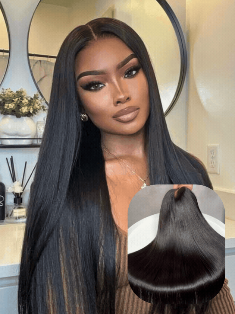 UNice 13x4 Pre Everything Glueless Lace Black Straight Bleached Knots Drawstring Wig No Baby Hair 150% Density