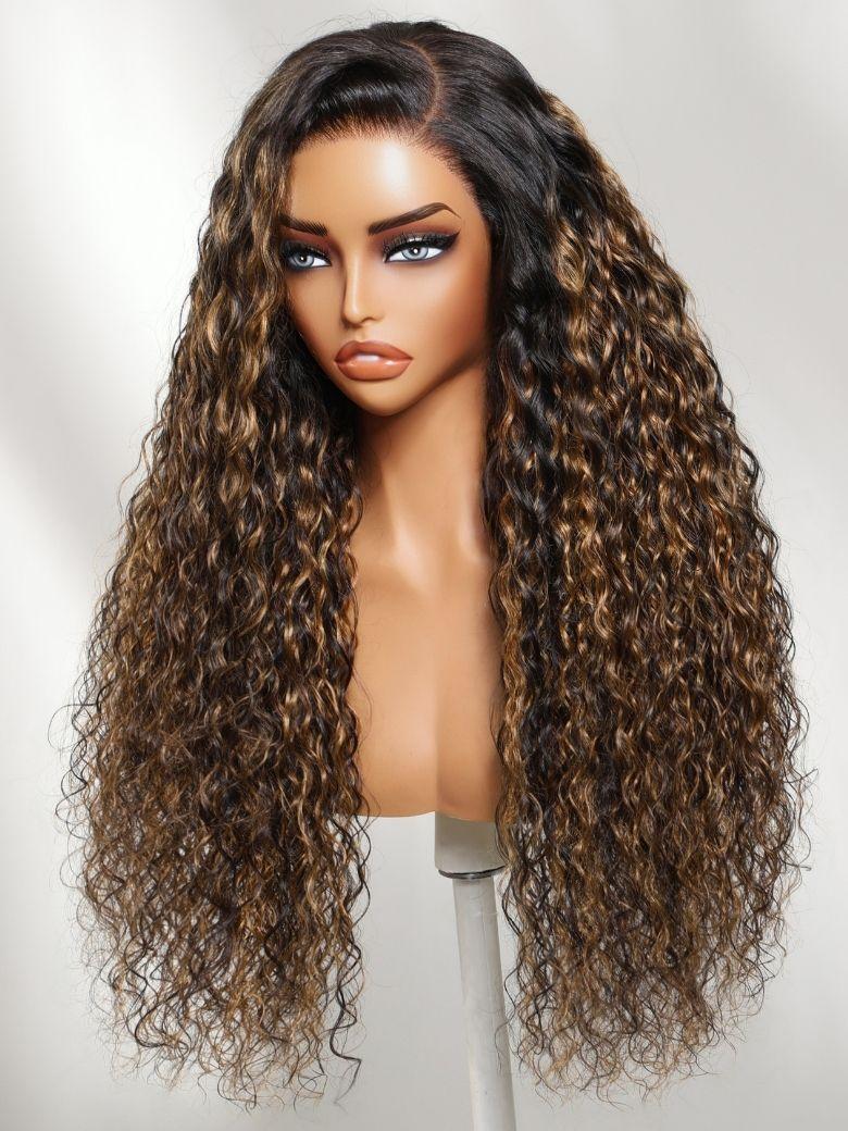 UNice 7x5 Bye Bye Slip™ Wig Glueless Lace Balayage Highlight Body Wave Curtain Bangs Wig with Invisible Drawstring