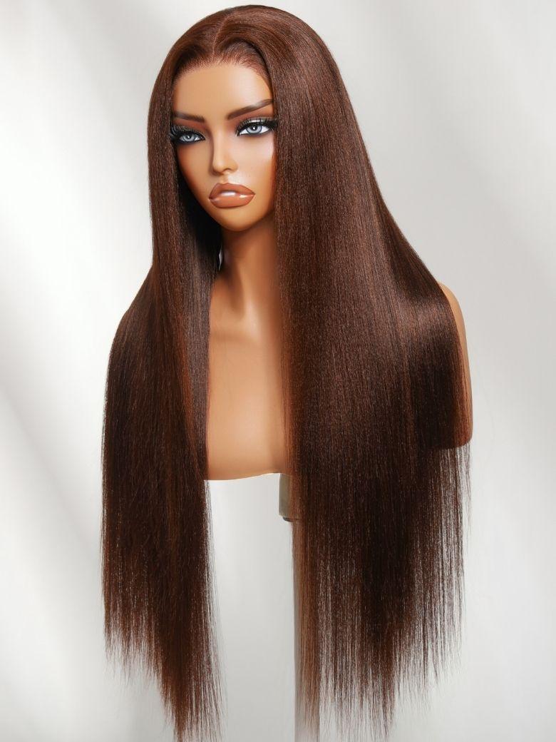 UNice 100% Human Hair Glueless Auburn Brown 13x4 Pre-Everything™ Lace Frontal Loose Wave Wig with Invisi Drawstring & Face Framing Layers 150% Density