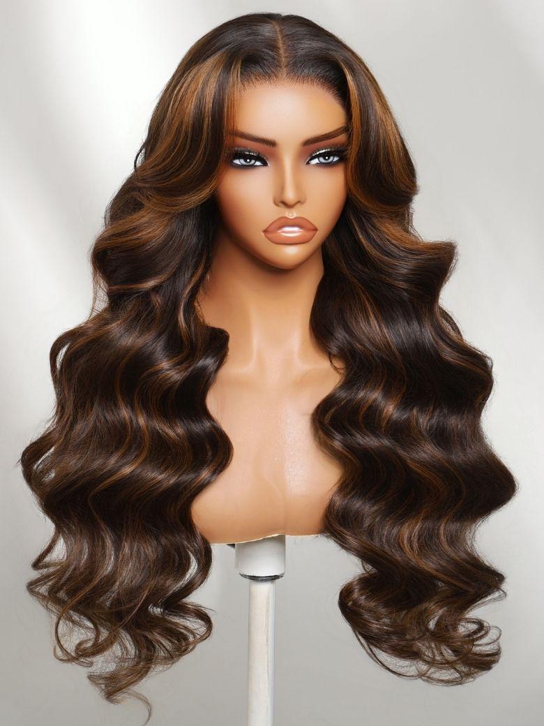 UNice Butterfly Cut 180% Density 100% Human Hair Bye-Bye Knots™ 7x5 Lace Body Curls Wig with Feathered Layers & Invisi Drawstring