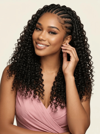 UNice Feather Crochet Human Hair Black Burmese Curly with Finger Coil Ends Micro Ring Loop Hook & Slay