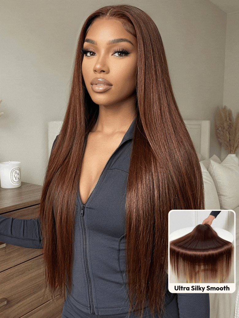 UNice 7x5 Bye Bye Slip™ Lace Auburn/Red Brown Yaki Straight Wig with Invisi Drawstring