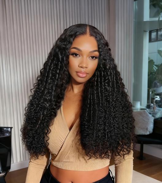 UNice 7x5 Lace Bye-Bye Knots Black Defined Coils 3C-4A Blend Curly Wig with Invisi Drawstring