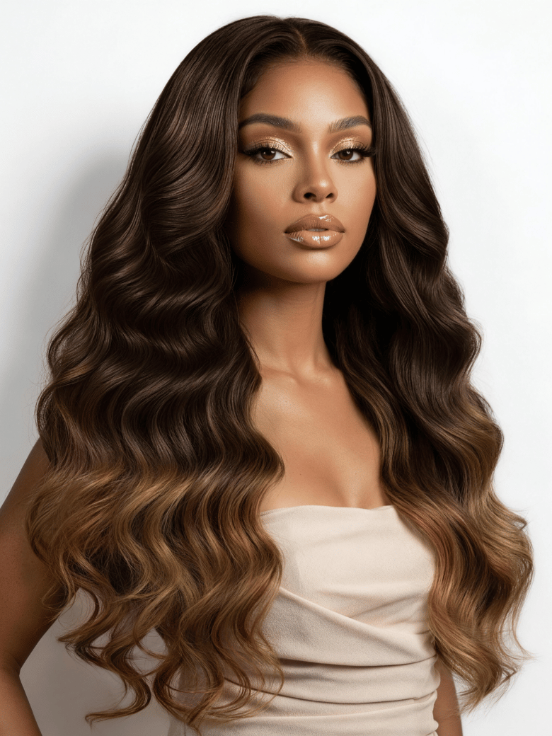 UNice 360 HD Lace Pre-plucked Luxury Raw Virgin Hair Chocolate Brown to Caramel Honey Blonde Ombre Body Wave Wig