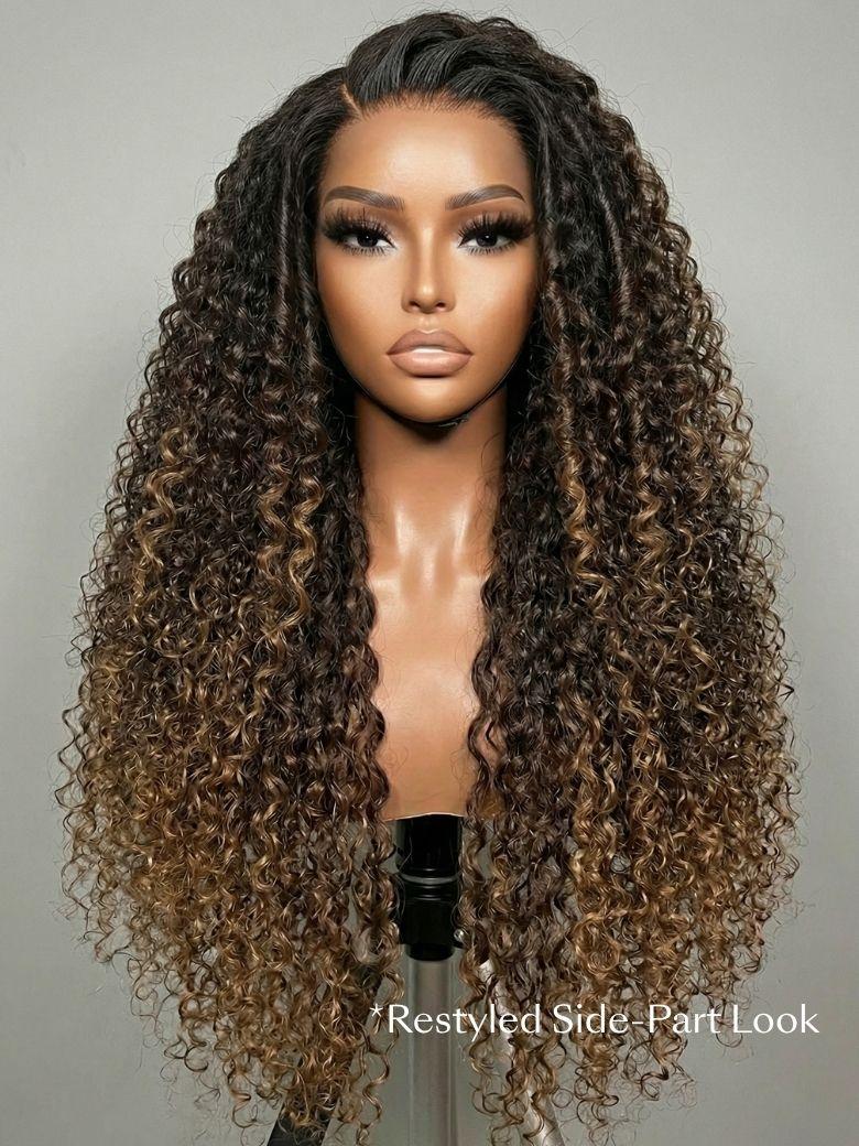 UNice 7x5 Bye Bye Slip™ Glueless Lace Dark Brown to Caramel Ombre with Dark Roots Jerry Curly Wig with Spiral Curls