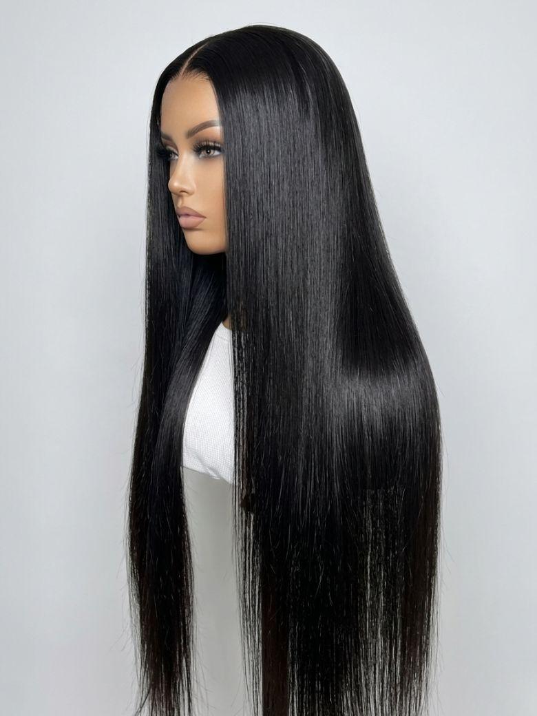 UNice 13x4 Pre Everything Glueless Lace Black Straight Bleached Knots Drawstring Wig No Baby Hair 150% Density