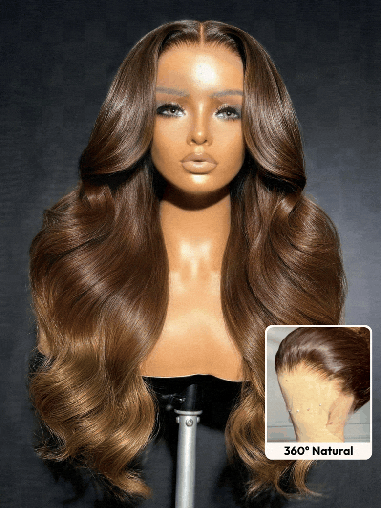 UNice 360 HD Lace Real Scalp™ Chocolate Brown to Caramel Honey Blonde Ombre Body Wave Wig Raw Virgin Hair