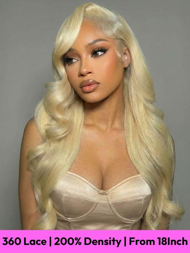 360 Lace 200% Density Body Wave & Straight Pre Plucked 100% Handmade Blonde Human Hair Wigs