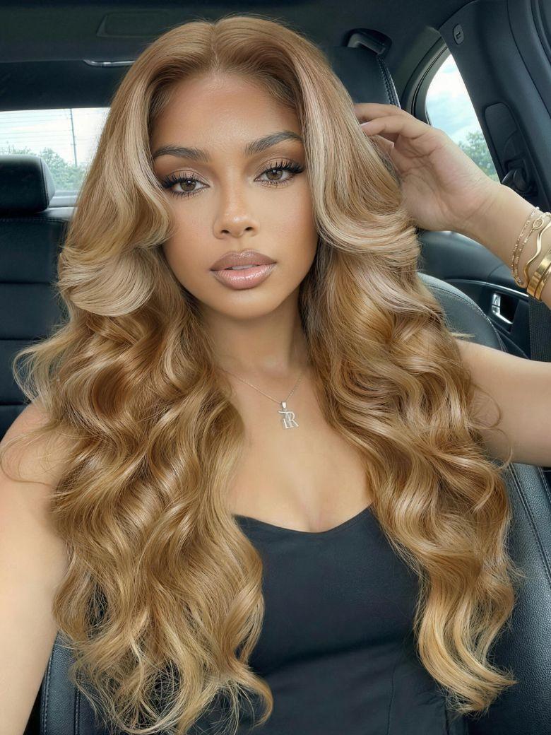 UNice 13x4 Bye Bye Slip™ Lace Frontal Honey Blonde with Beige Highlights Loose Wave Wig with Face Framing Layers