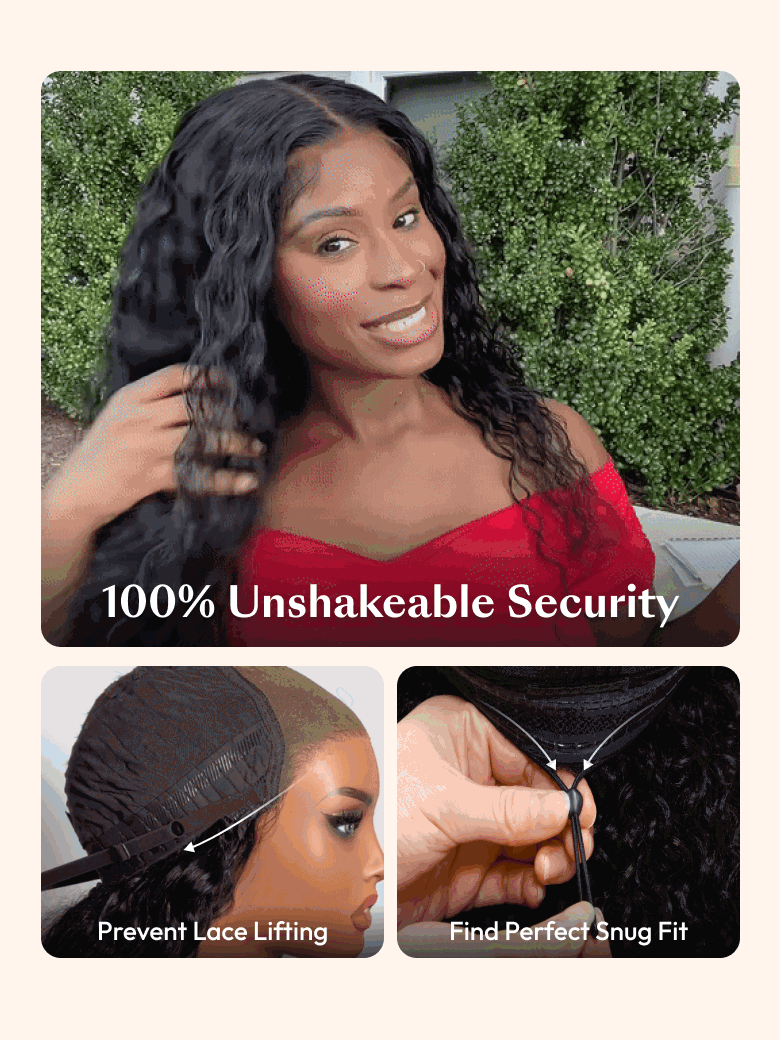 UNice 7x5 Bye-Bye Knots™ & 13x4 HD Lace Pull & Go Glueless Water Wave With Secure Silicone Strips and Drawstring With Baby Hair