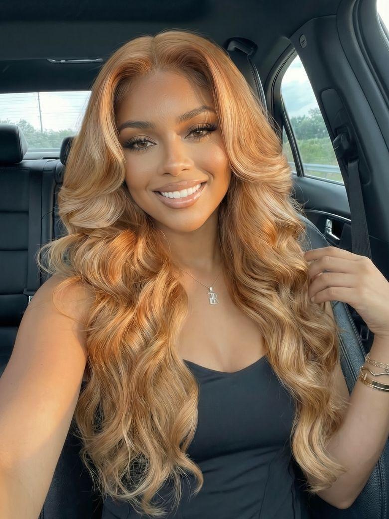 UNice 13x4 Bye Bye Slip™ Lace Frontal Honey Blonde with Beige Highlights Loose Wave Wig with Face Framing Layers