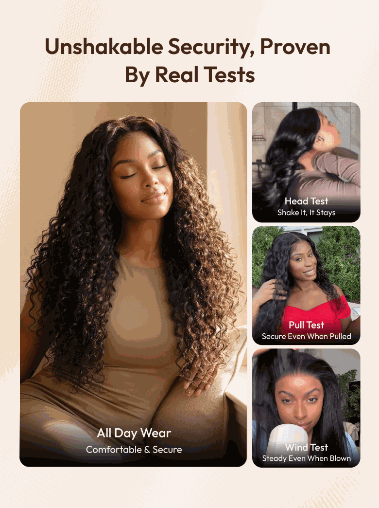 UNice 7x5 Bye-Bye Knots™ & 13x4 HD Lace Pull & Go Glueless Water Wave With Secure Silicone Strips and Drawstring With Baby Hair