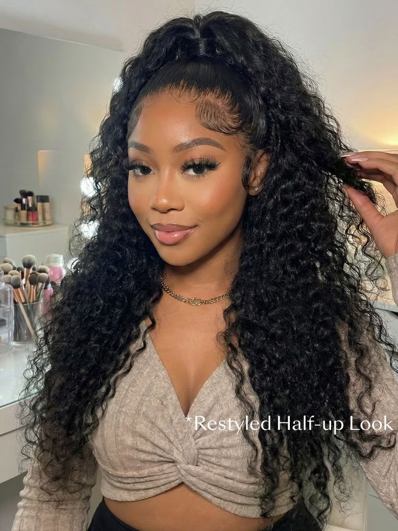 [22=$119] Bye-Bye Slip™ 7x5 Lace with Lived-In Coils & Drawstring Jerry Curl/ Kinky Curly 150% Density Wig