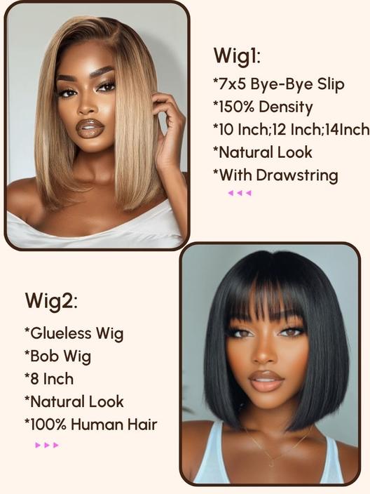 $99=2 Wigs | 16" Lace Part Kinky Curly Wig and 10" Bob Wig with Bang