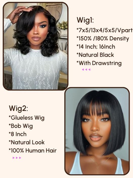 A model displays the UNice Free Wig For All Order 7x5 & 5x5 & V Part & 13x4 Pre-Everything Transparent, showing wigs for black women and body wave texture, 7x5, 5x5.