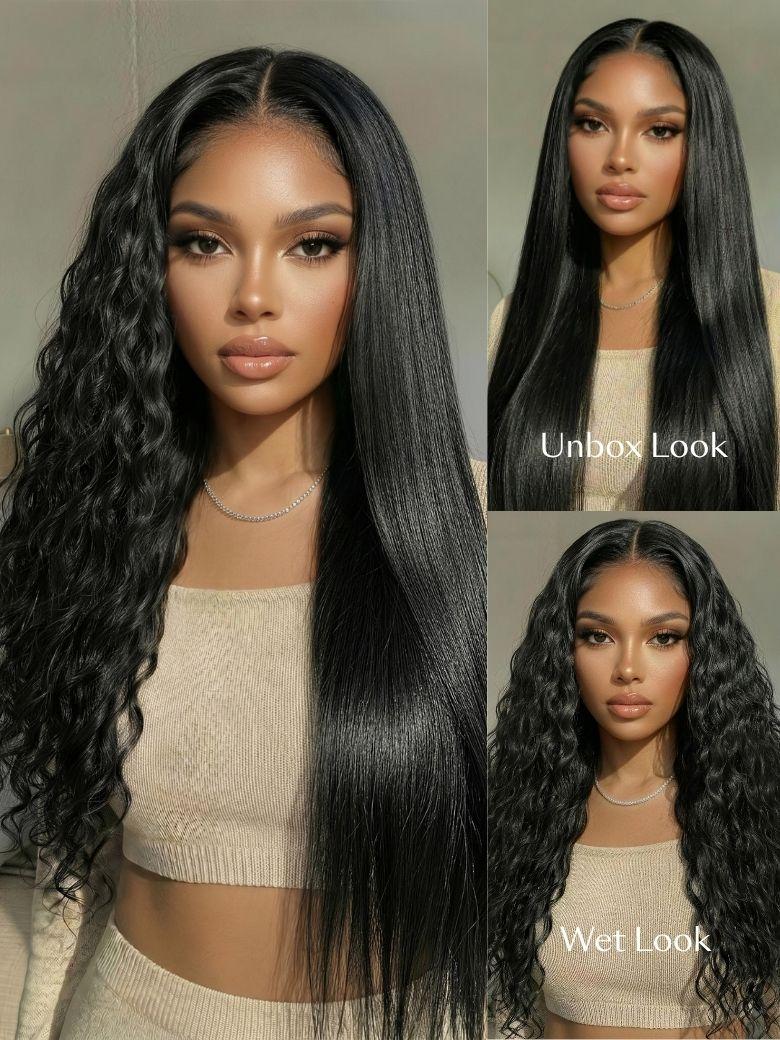 UNice 13x4 Bye Bye Slip™ 2-in-1 Straight to Water Wave Wet and Wavy Human Hair Wig With Invisi Drawstring