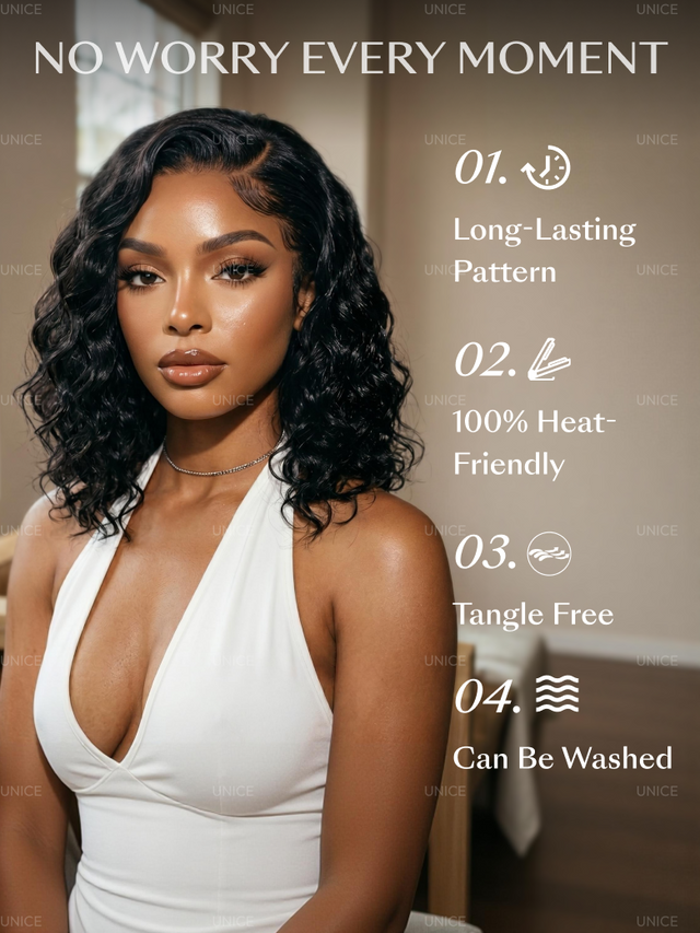 UNice Bye-Bye Slip™ 6X4 Minimalist Lace "C" Side Part Loose Wavy Bob 220% High Density Wig