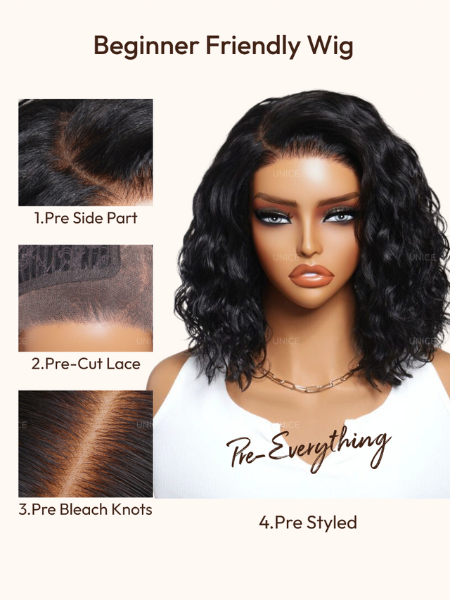 UNice Bye-Bye Slip™ 6X4 Minimalist Lace "C" Side Part Loose Wavy Bob 220% High Density Wig