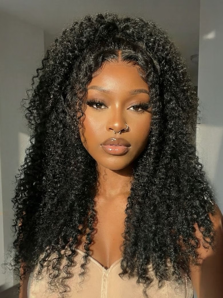 [Invisi Drawstring] 22" Bye-Bye Knots™ 7x5 Lace Black Fluffy Kinky Coils Texture Wig