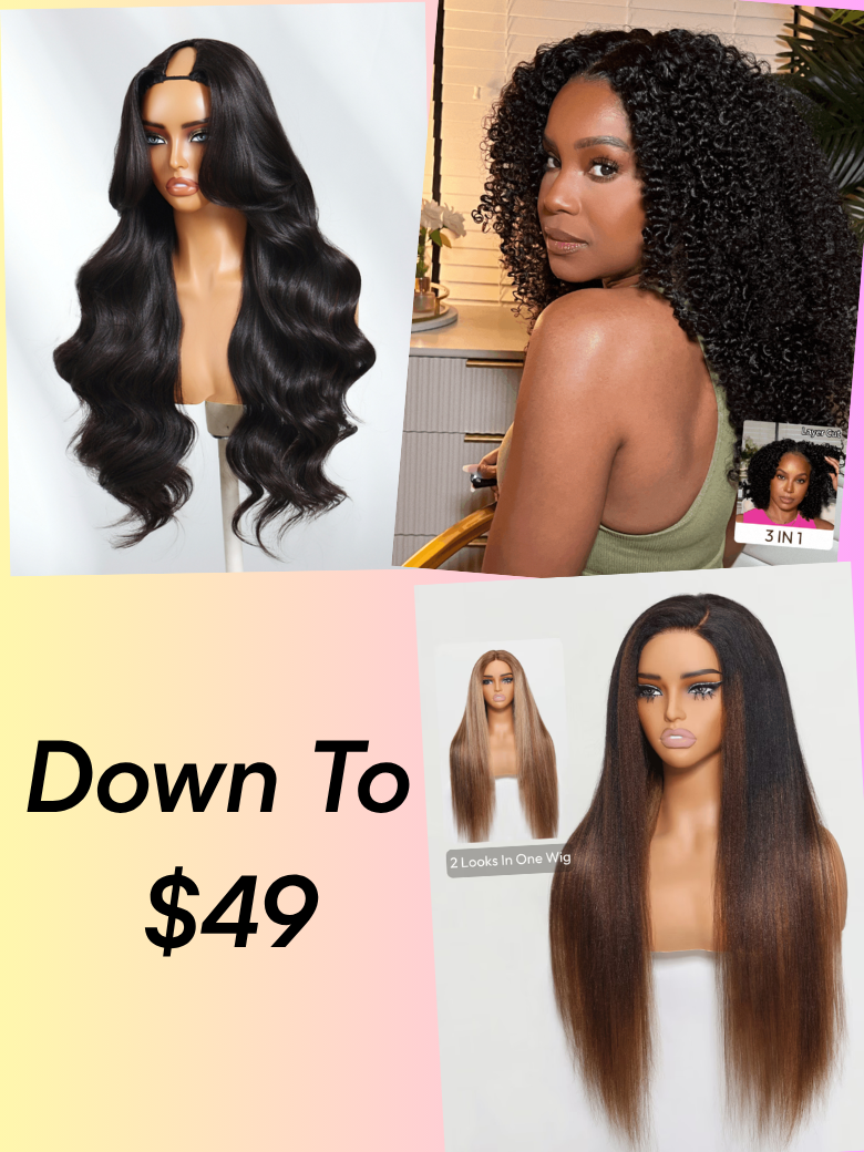 Down To $49: Black Yaki |  Kinky Curly | 4x4 2 Styles In 1 Put On And Go Wig