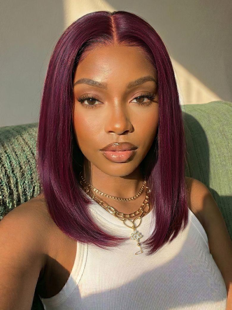 UNice 13x4 Bye Bye Slip™ Lace Frontal Black Cherry Sleek Straight Bob Glueless Wig with Invisi Drawstring