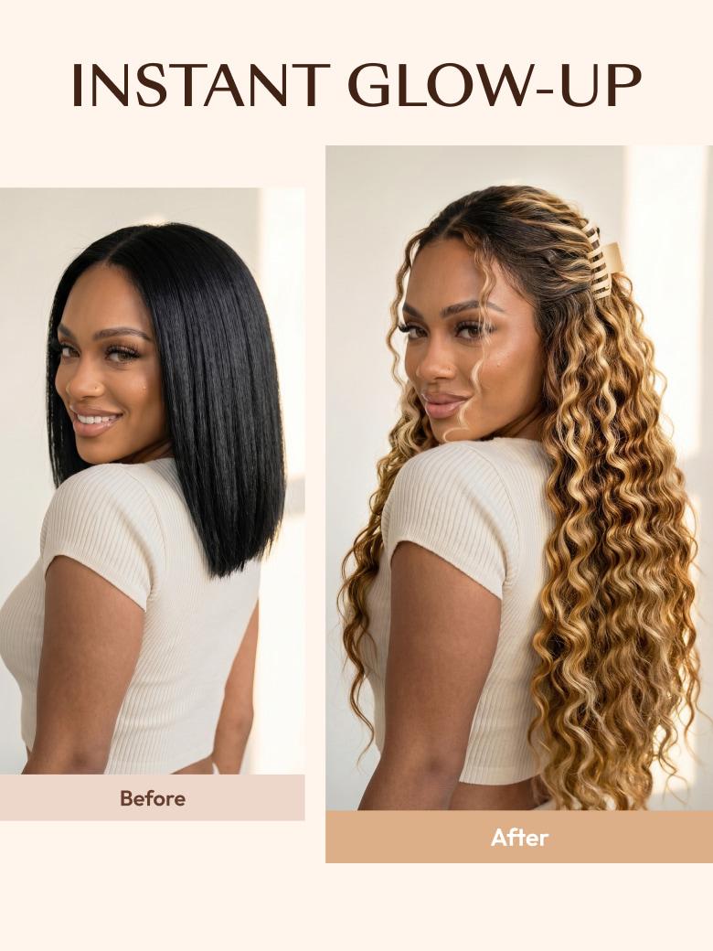 13x4 Bye Bye Slip™ Lace Frontal  Bronde Color With Honey Blonde Highlights Water Wave Glueless Drawstring Wig