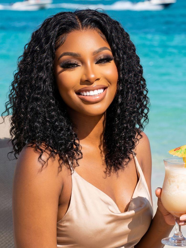 [ 22''=$79 ] UNice 7x5 Bye Bye Slip™ Lace Frontal Black Soft Wet-Look Twist-Out Inspired Curls Glueless Wig