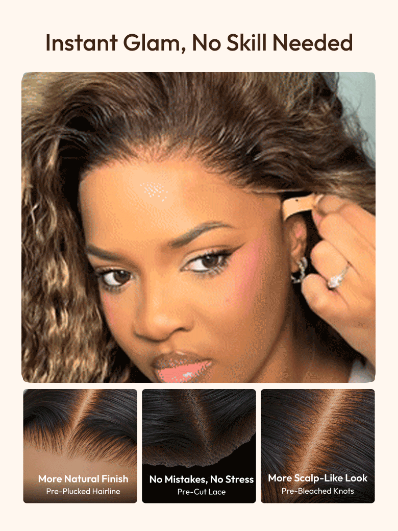 13x4 Bye Bye Slip™ Lace Frontal  Bronde Color With Honey Blonde Highlights Water Wave Glueless Drawstring Wig