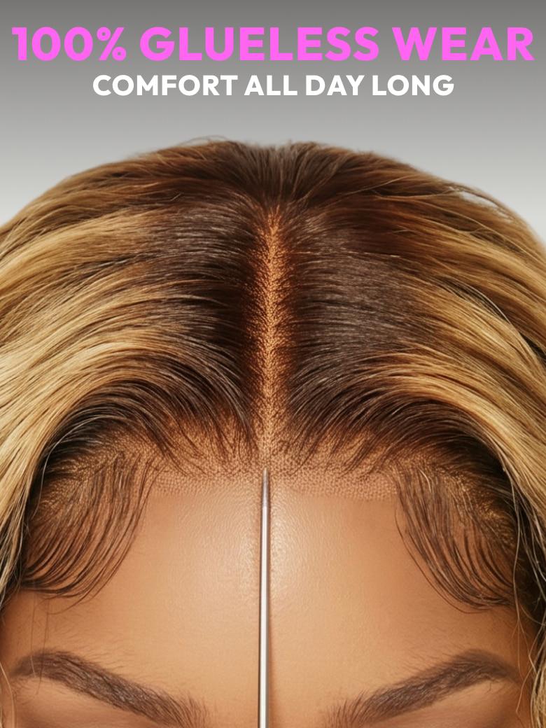 13x4 Bye Bye Slip™ Lace Frontal  Bronde Color With Honey Blonde Highlights Water Wave Glueless Drawstring Wig