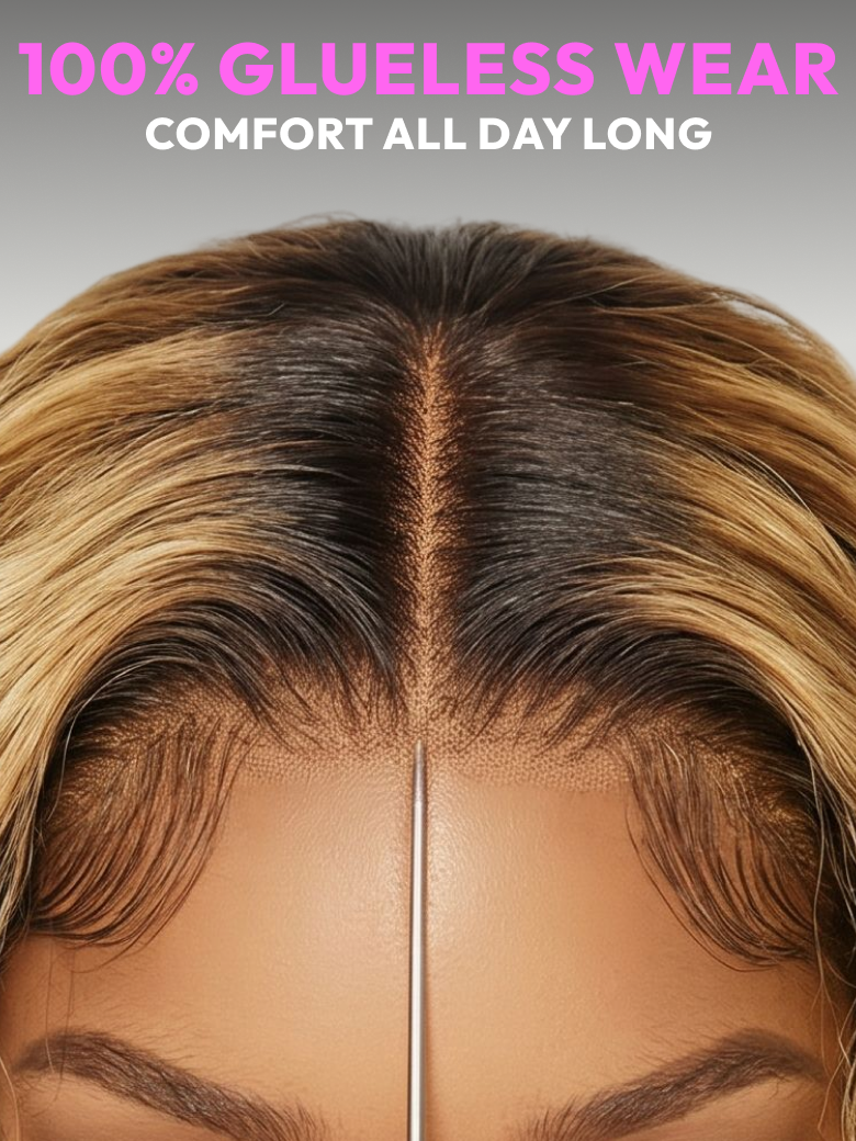 13x4 Bye Bye Slip™ Lace Frontal  Bronde Color With Honey Blonde Highlights Water Wave Glueless Drawstring Wig