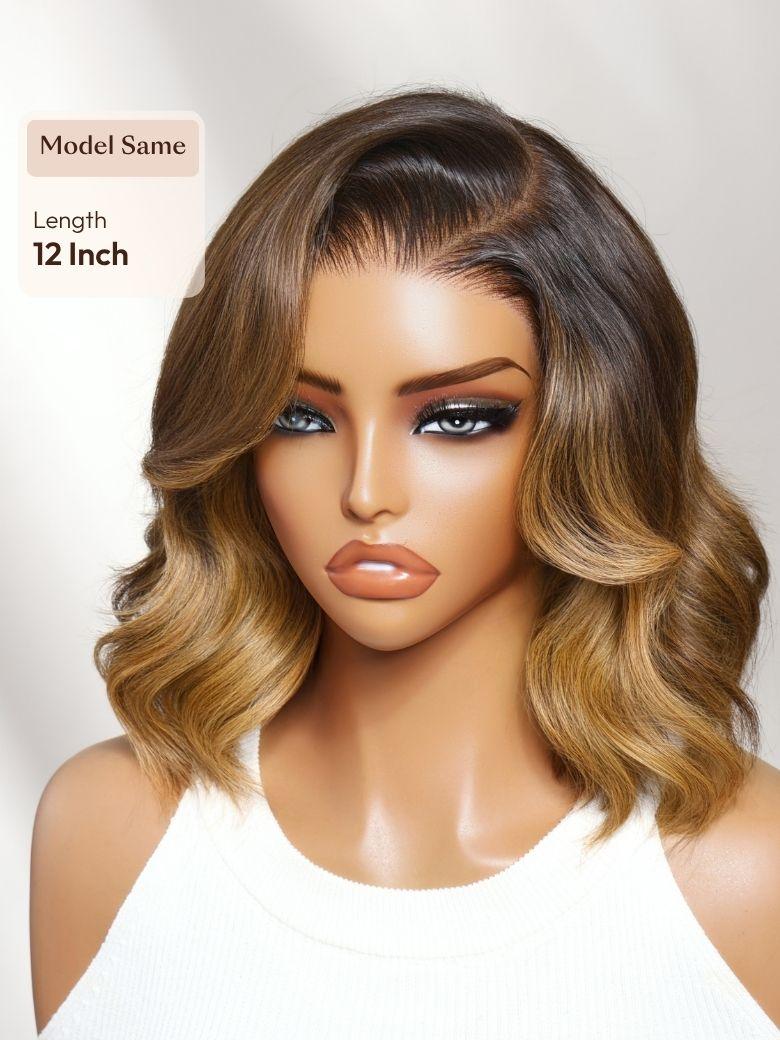 UNice 13x4 Pre-Everything™ Lace Frontal Brown With Honey Blonde Face-Framing Highlights Wavy Bob Drawstring Wig