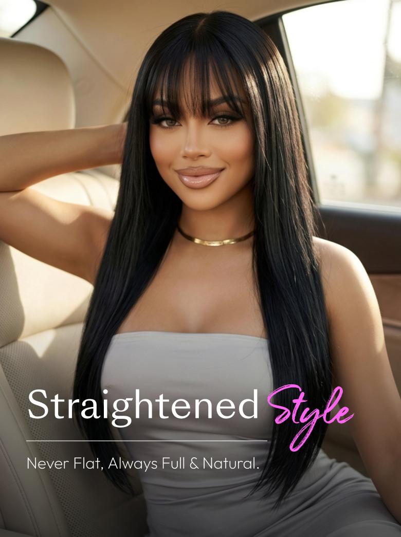 7x5 Bye-Bye Knots™ & 13x4 Pre-Everything™ Pull & Go Black Fluffy Loose Wave Wispy Bangs Glueless Wig