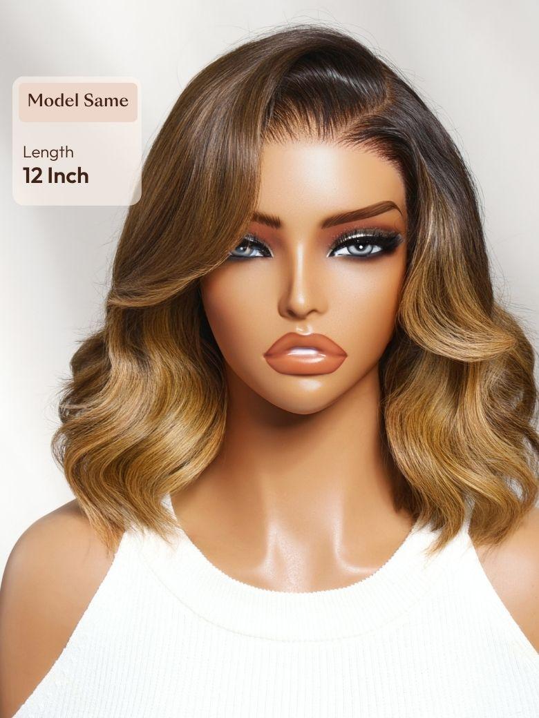 UNice 13x4 Pre-Everything™ Lace Frontal Brown With Honey Blonde Face-Framing Highlights Wavy Bob Drawstring Wig