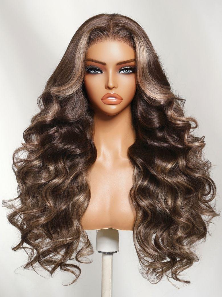 UNice 7x5 Bye-Bye Knots™ & 13x4 Pre-Everything™ Lace Frontal Pull And Go Black Fluffy Natural Loose Wave Curtain Bangs Wig with Free Ear Tape