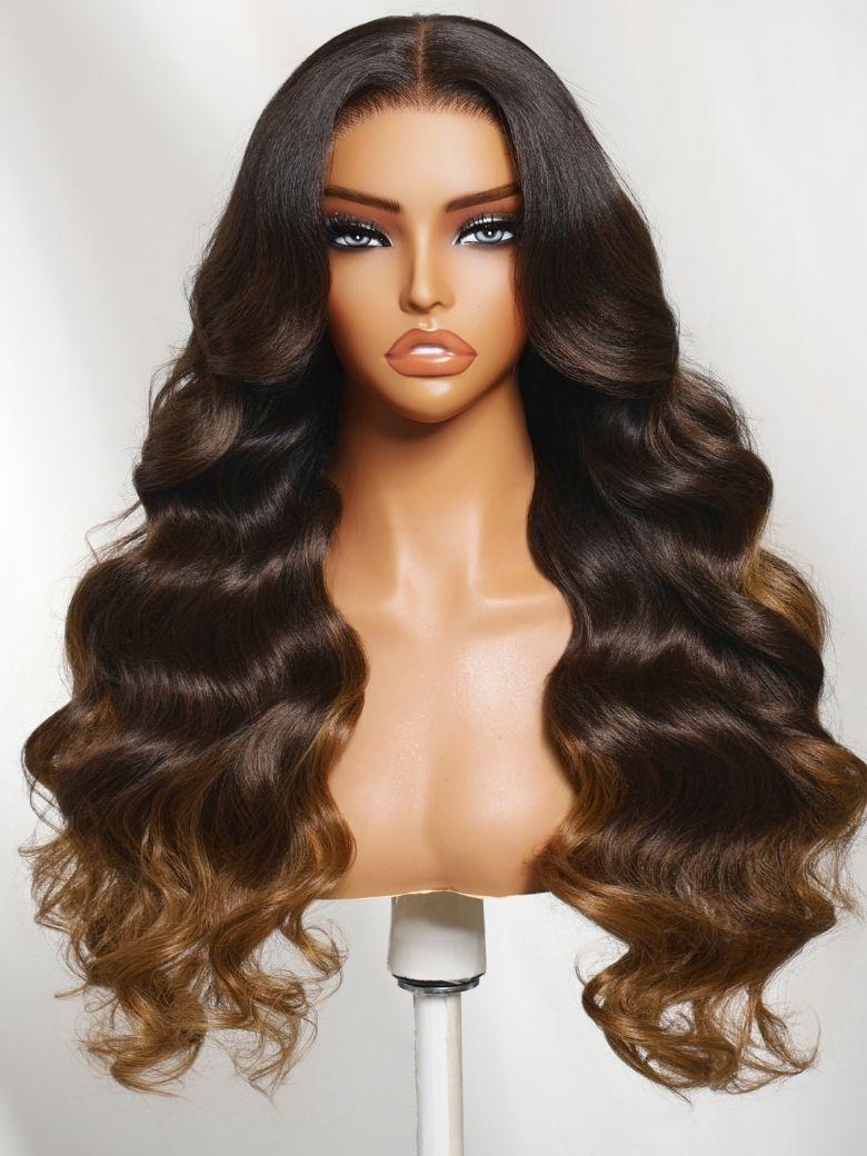UNice 13x4 Pre-Everything™ Lace Frontal Honey Brown Loose Wave Drawstring Wig with Golden Blonde Face Framing Layers