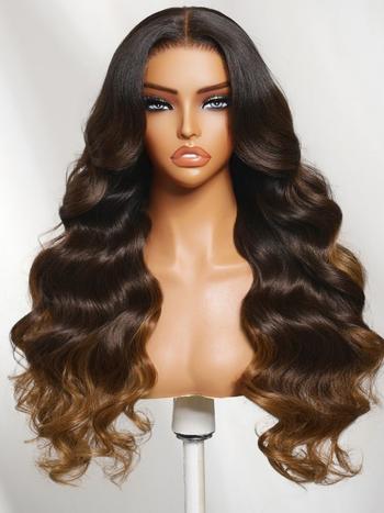 UNice 13x4 Bye Bye Slip™ Lace Frontal Dark to Brown Ombre with Caramel Blonde Ends Yaki Body Wave Glueless Wig
