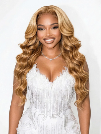 7x5 Bye-Bye Knots Wig With Drawstring Pre-Cut Glueless Lace Honey Blonde Body Wave Wig