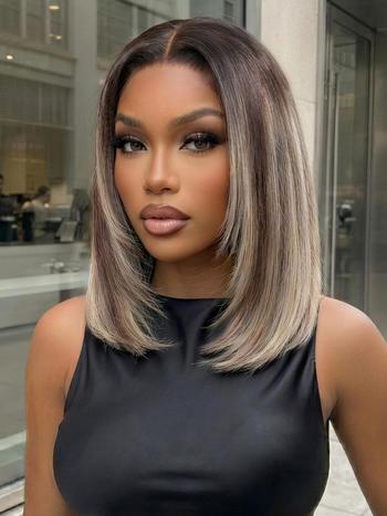 UNice 7x5 Bye Bye Slip™ Lace Ash Blonde Highlights with Dark Root Straight Layered Bob Glueless Wig