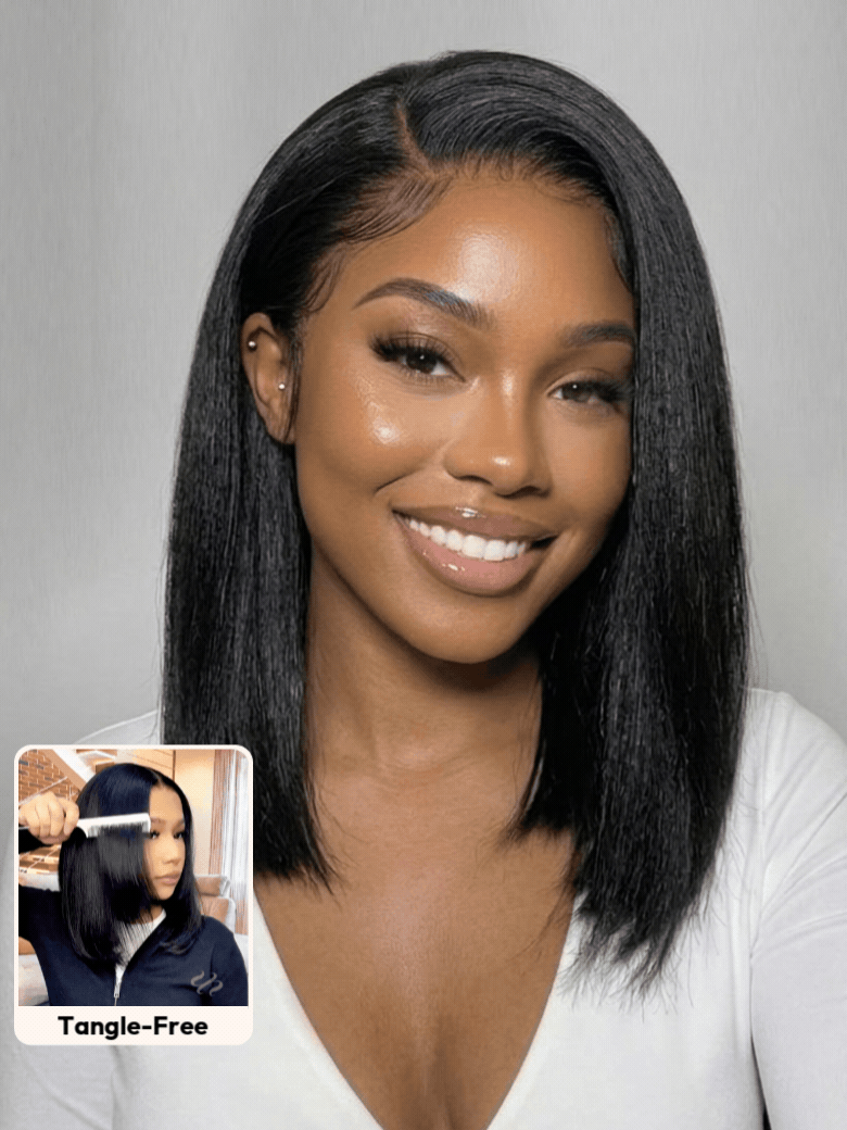 UNice 7x5 Bye Bye Slip™ Glueless Lace Black Yaki & Pre Layered & 13x4 Pre Everything Yaki Bob Bleached Knots Drawstring Wig