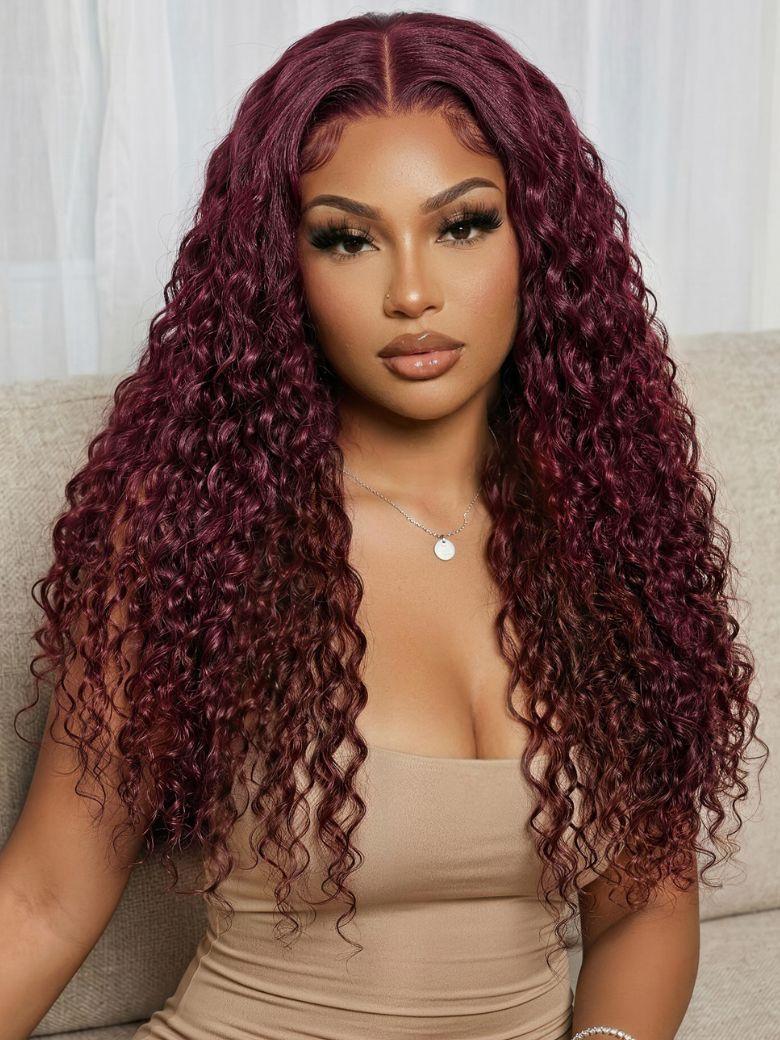 [Down To $79 | 13x4 Bye-Bye Slip] UNice 13x4 Bye Bye Slip™ Lace Frontal Burgundy Water Wave Glueless Wig with Invisi Drawstring
