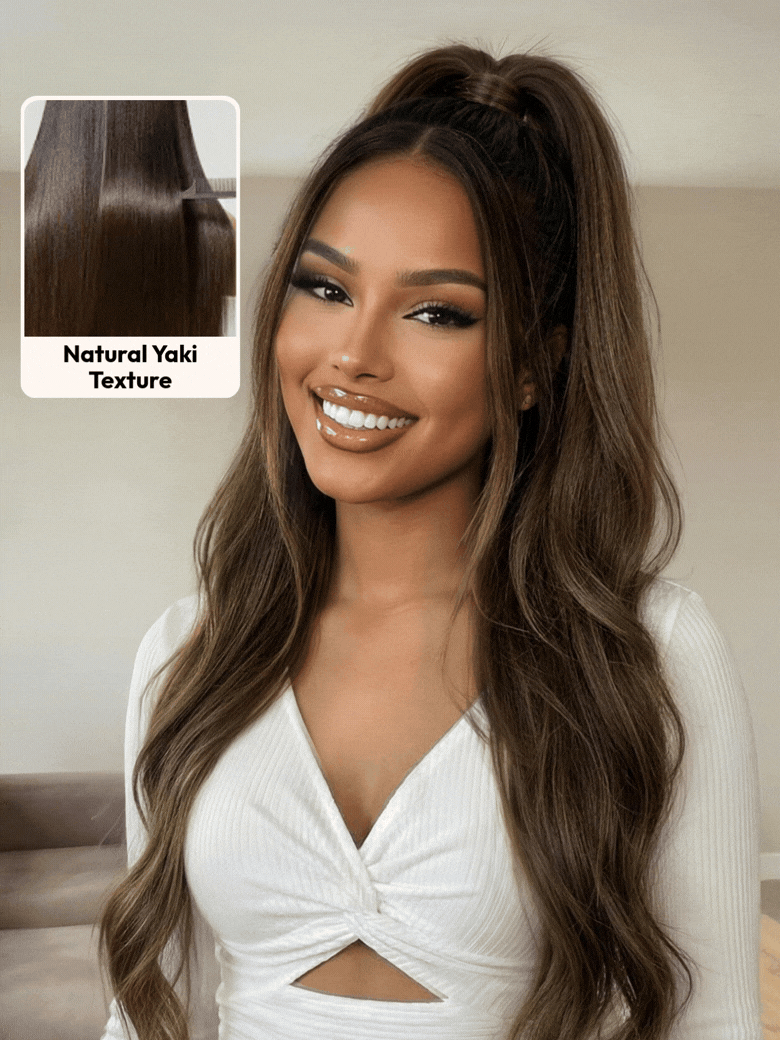 [24"=$139] 13x4 Pre Everything Glueless Lace Black to Chestnut Brown Ombre Yaki Straight Wig With Invisi Drawstring