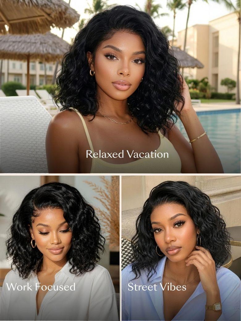 UNice Bye-Bye Slip™ 6X4 Glueless Lace "C" Side Part Loose Wavy Bob 220% High Density Drawstring 100% Human Hair Wig For Beginners