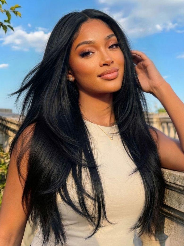 UNice 13x4 Pre Everything Glueless Lace Black Straight Bleached Knots Drawstring Wig No Baby Hair 150% Density
