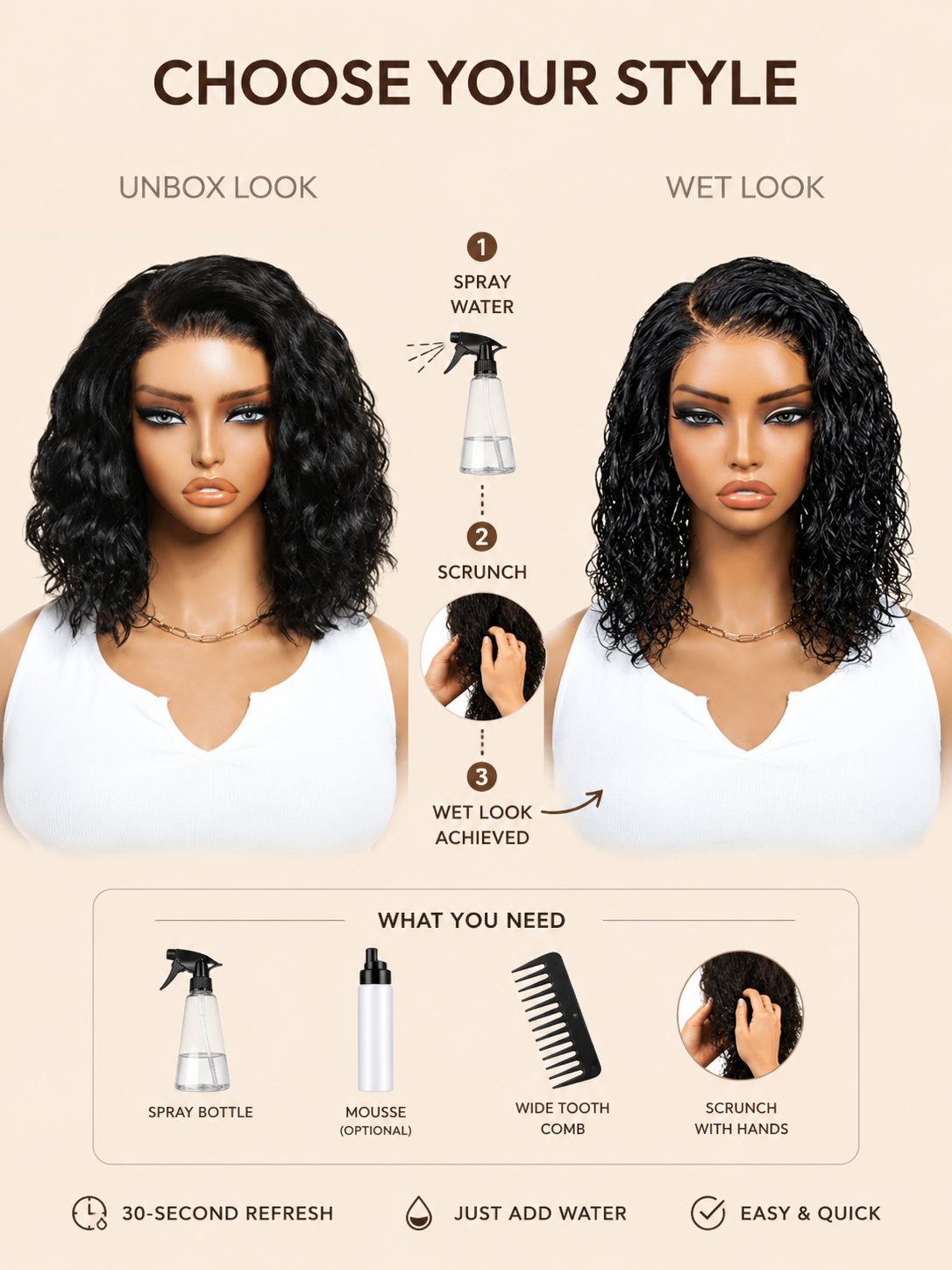UNice Bye-Bye Slip™ 6X4 Glueless Lace "C" Side Part Loose Wavy Bob 220% High Density Drawstring Wig For Beginners