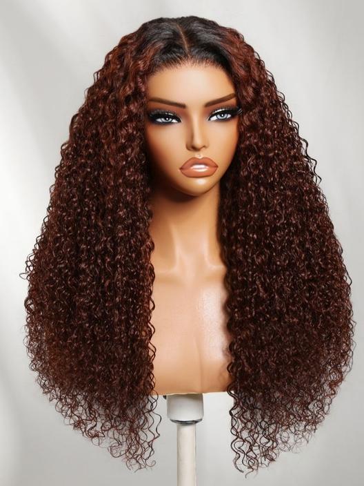 UNice 13x4 Bye Bye Slip™ Lace Frontal Brown with Caramel Highlights Glueless Curly Wig with Dark Roots