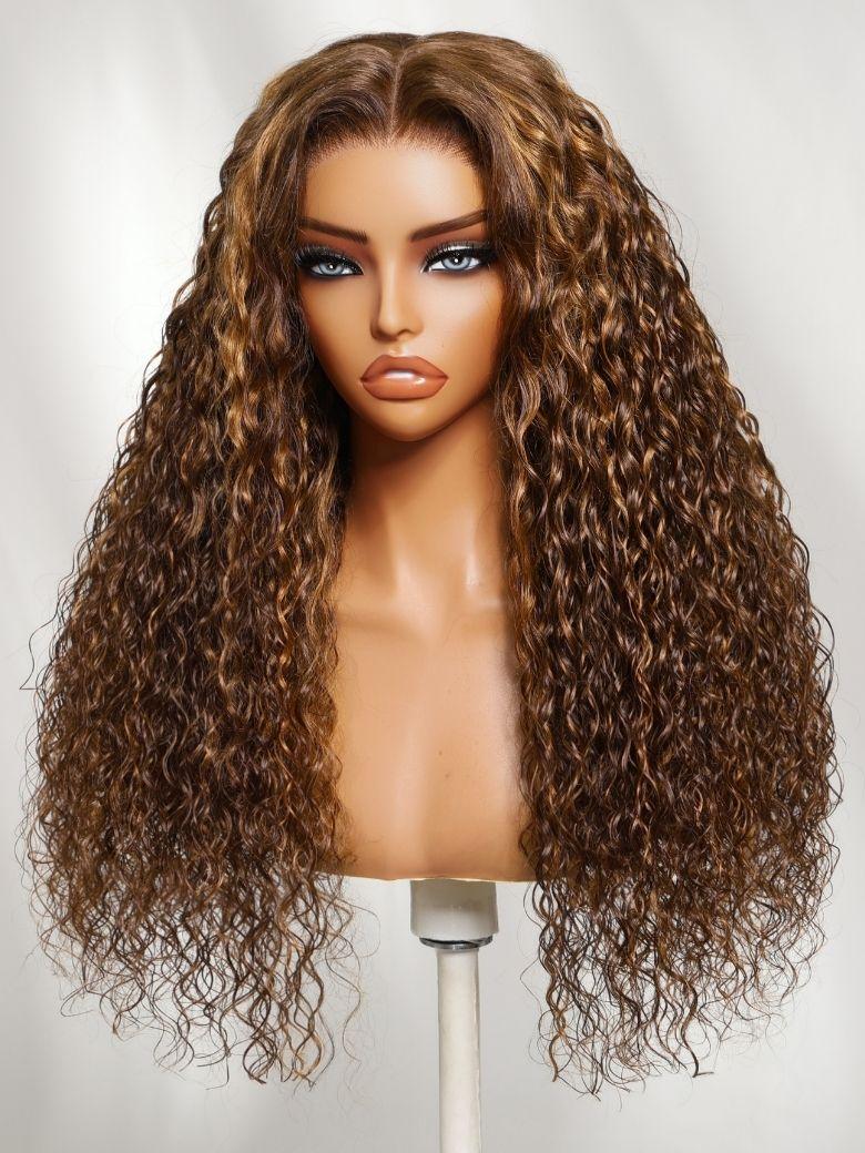 UNice 13x4 Bye Bye Slip™ Lace Frontal Brown with Caramel Highlights Glueless Curly Wig with Dark Roots
