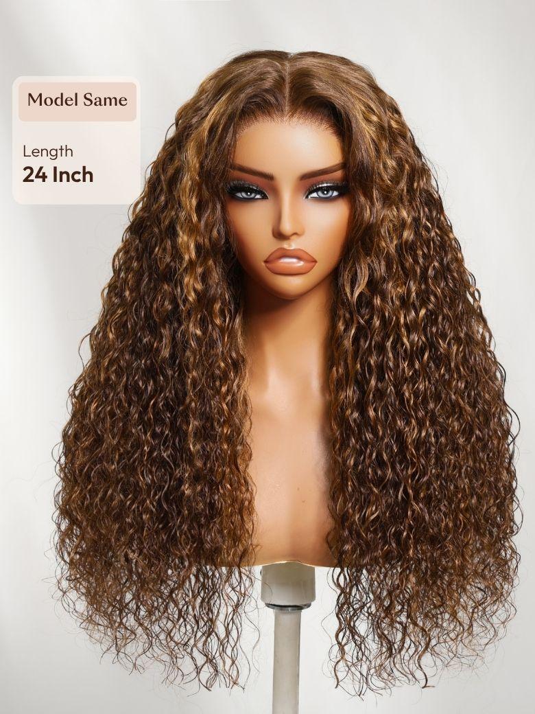 UNice 13x4 Pre-Everything™ Lace Frontal Toffee Brown With Piano Highlights Water Wave Glueless Wig with Invisi Drawstring
