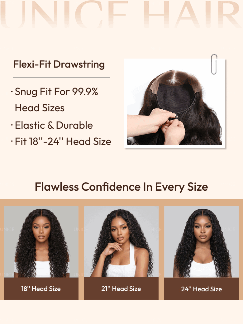 UNice 7x5 Bye-Bye Slip™ Put On And Go Glueless Water Wave Drawstring Wig