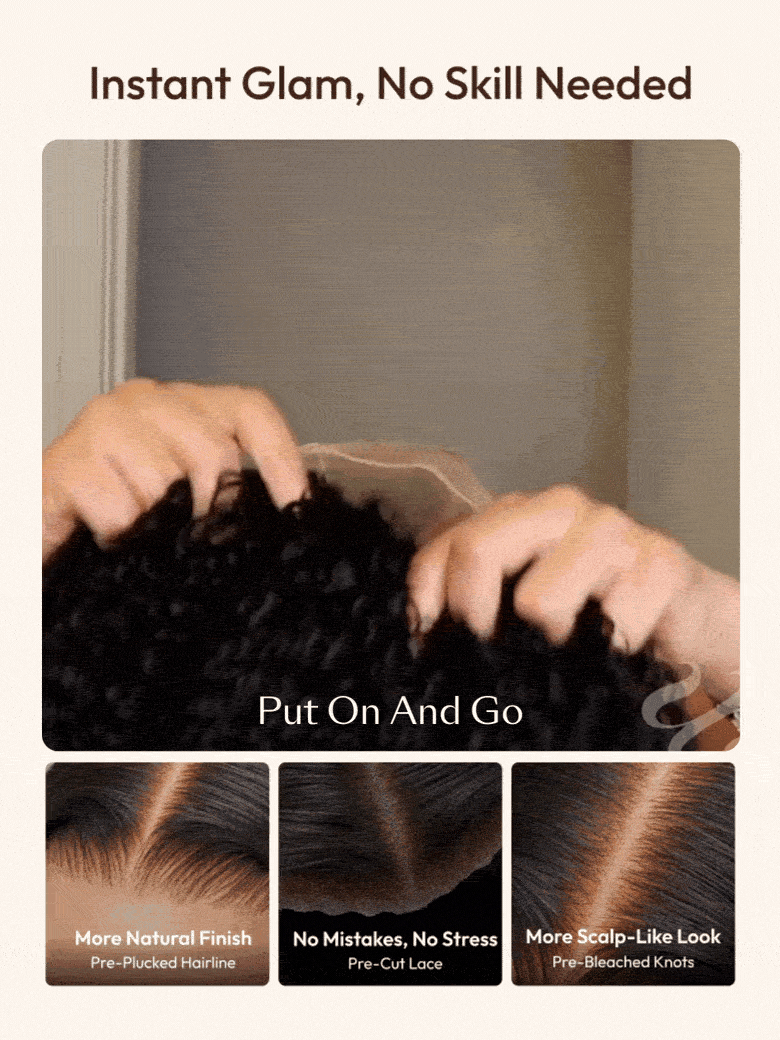 UNice 7x5 Bye-Bye Slip & 13x4 Pre-Everything Curly Texture Premium Hair Drawstring Wig With Finger Coil Ends