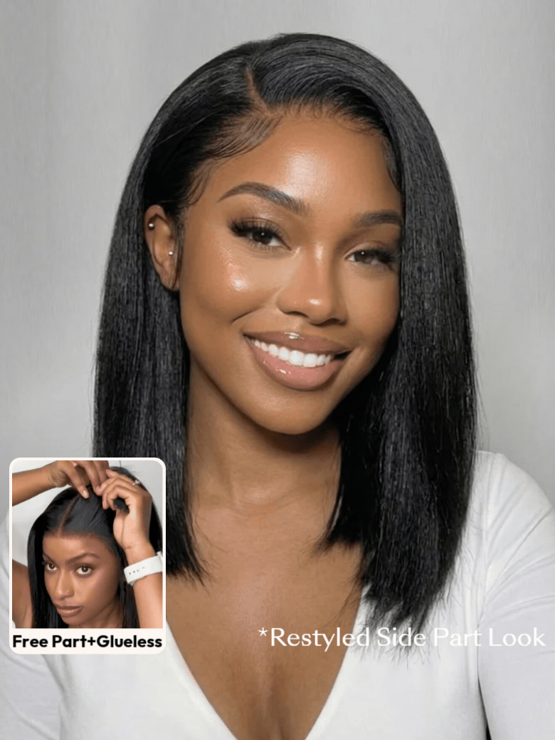 UNice 7x5 Bye Bye Slip™ Glueless Lace Black Yaki & Pre Layered Yaki Bob Bleached Knots Drawstring Wig